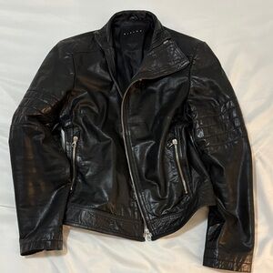 Sisley Black Genuine Leather Biker Jacket